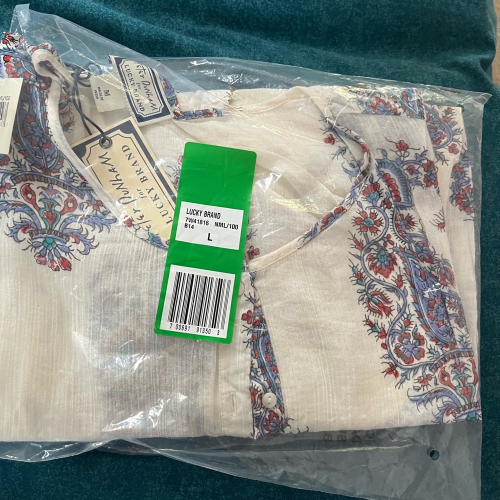 NEW LUCKY BRAND Designer Gauzy Ivory shirt, Size M